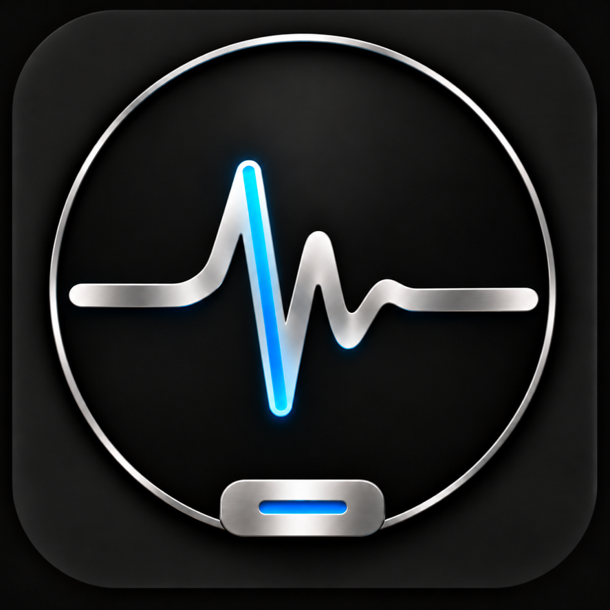 BPM Renamer icon proposal: a silver audio mark with a blue accent